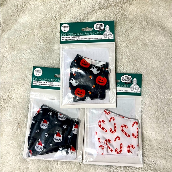 Pavilion Cares Other - NWT PAVILION CARES | 3 Kid's Holiday Fabric 3D Reusable‎ Face Masks 6+